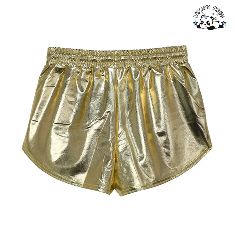 LEZONKIDS - Customized Metallic Fabric Kids Shorts High Waist Toddler Baby Solid Color Casual Girls Shorts